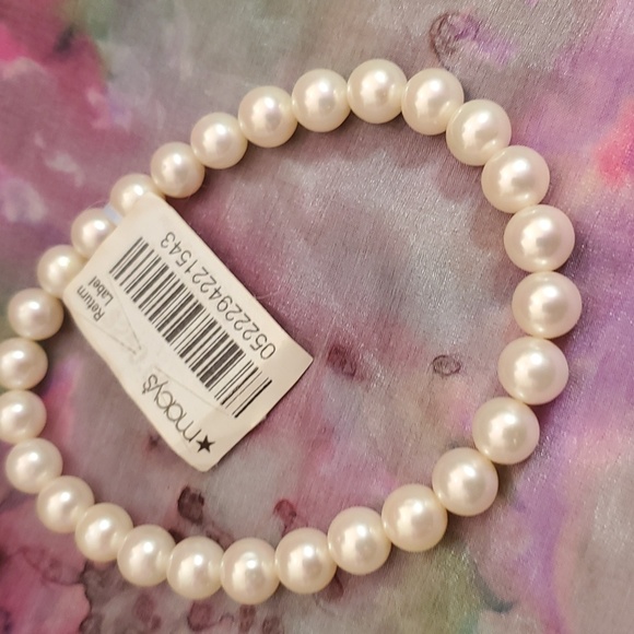 BRIDGE CULTURED PEARL BRACELET, PEARL, 5PC, 7MM, STRECH SET - Picture 6 of 7